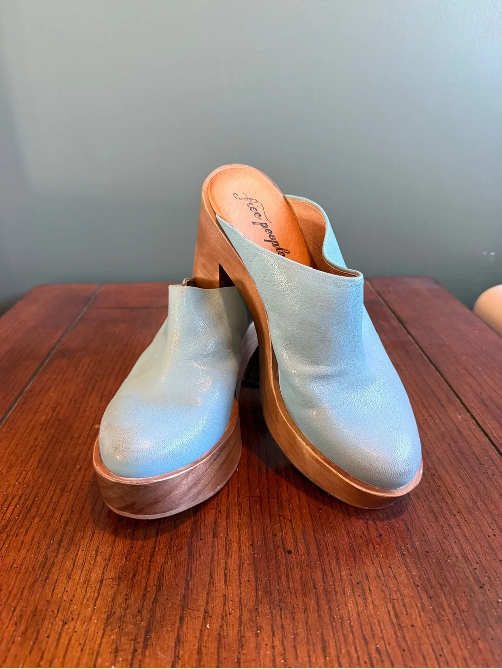 Free People -Suki Platform Clogs - Light Blue Leather Platform Clogs - Picture 2 of 7
